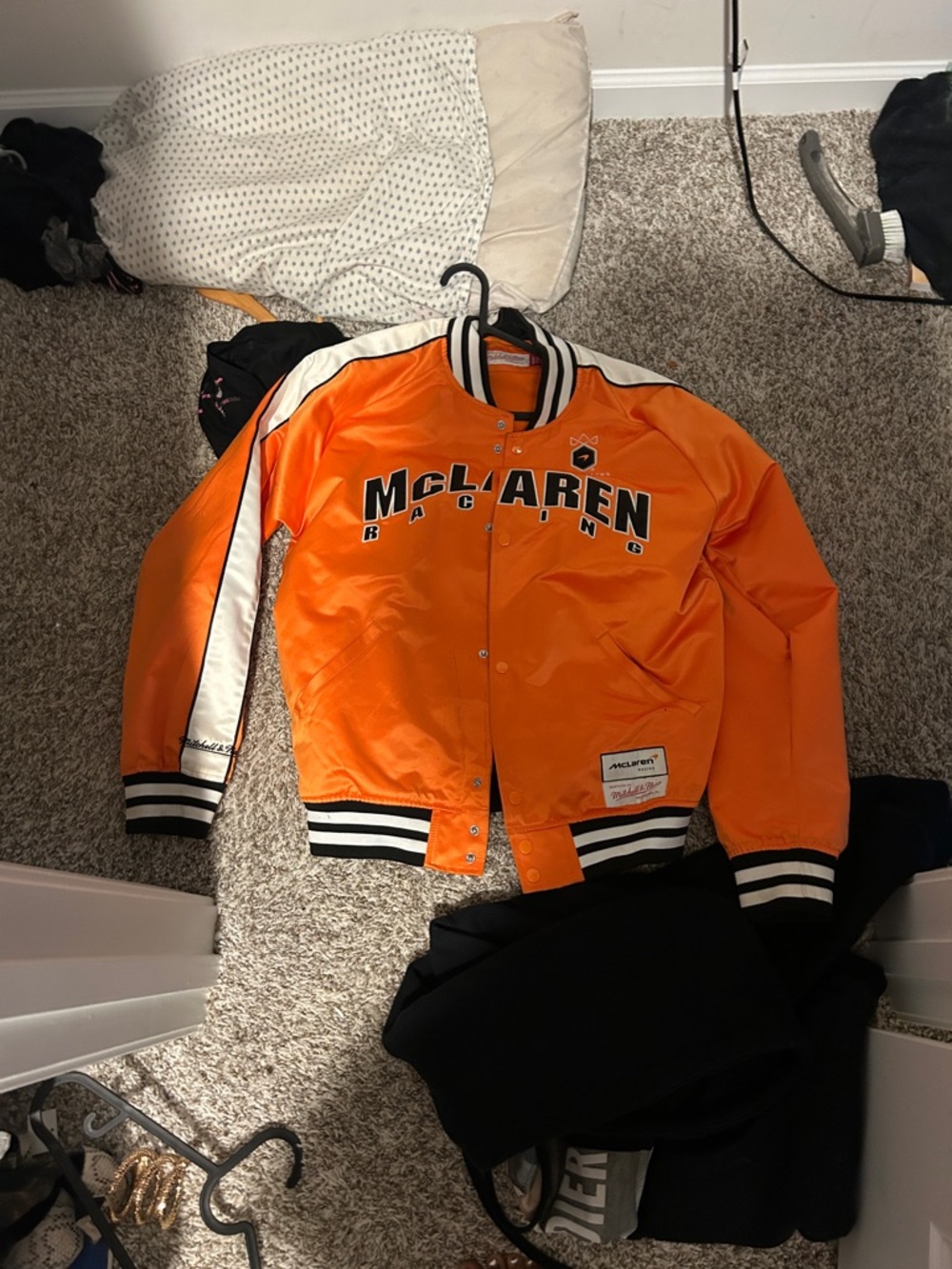 McLaren Racing Men's Orange Satin Bomber Jacket